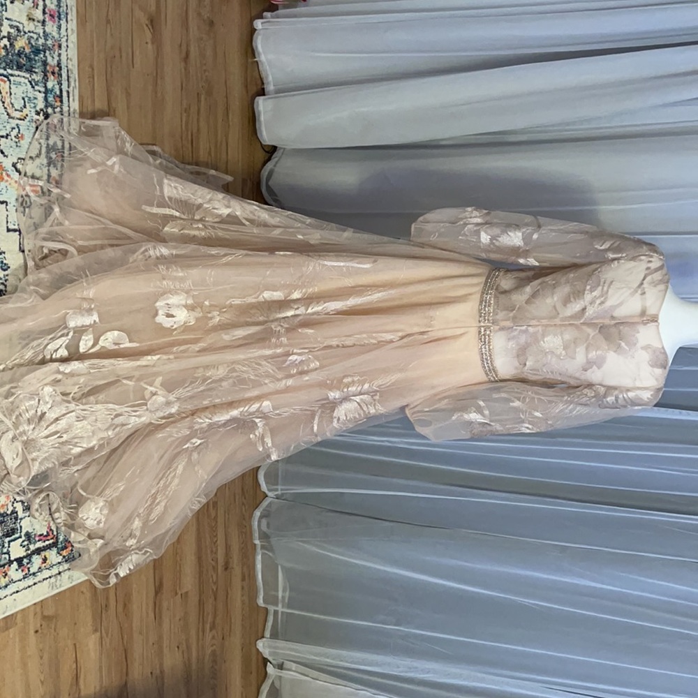 Jovani - Quarter Bishop Sleeve Floral Long Dress 68056SC - Picture 7 of 9